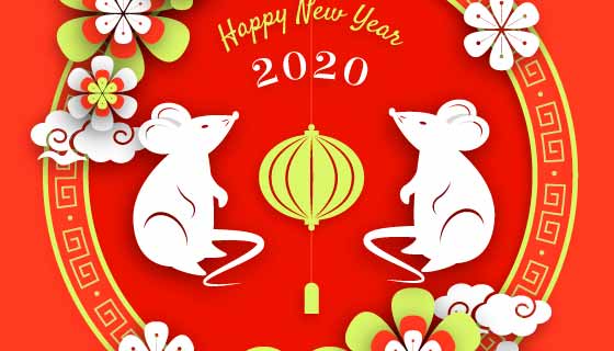 扁平小白鼠2020新年快乐矢量素材(AI/EPS)