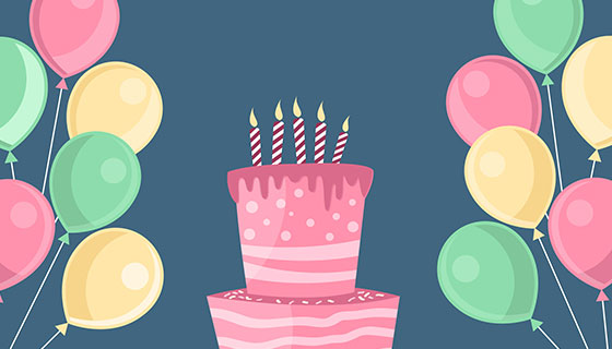 生日蛋糕和气球背景矢量素材(EPS/AI)