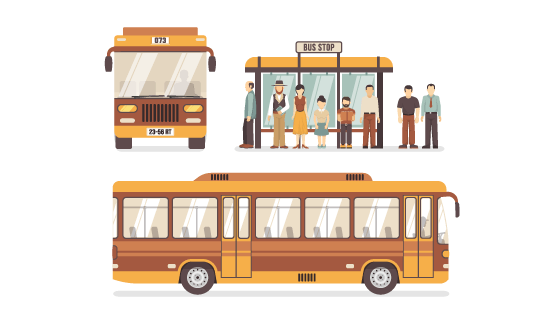公交车和公交车站矢量素材(EPS/PNG)