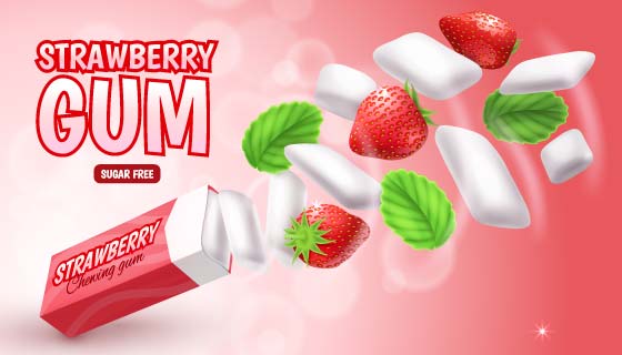 草莓味口香糖广告设计矢量素材(EPS)