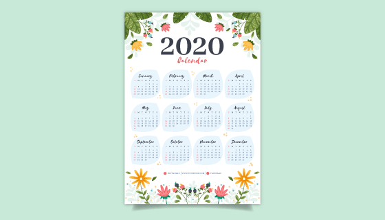 多彩花卉设计2020年日历矢量素材(AI/EPS)