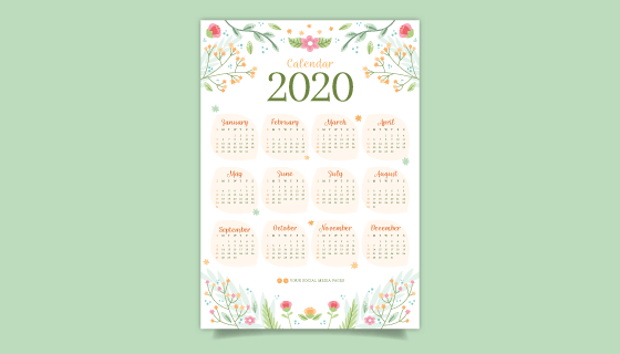 多彩花卉2020年日历矢量素材(AI/EPS)