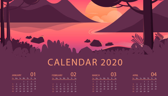 美丽的风景2020年日历矢量素材(AI/EPS)