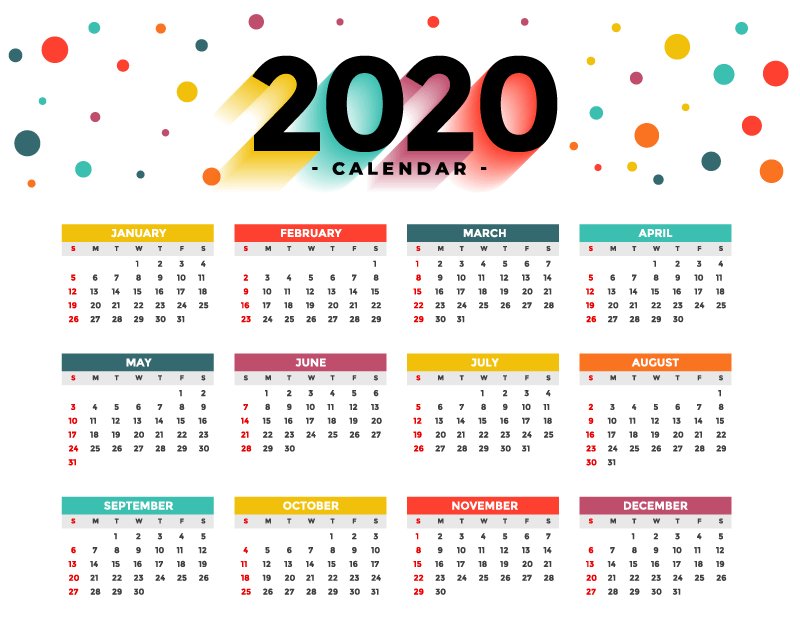 多彩圆点2020年日历矢量素材(EPS)