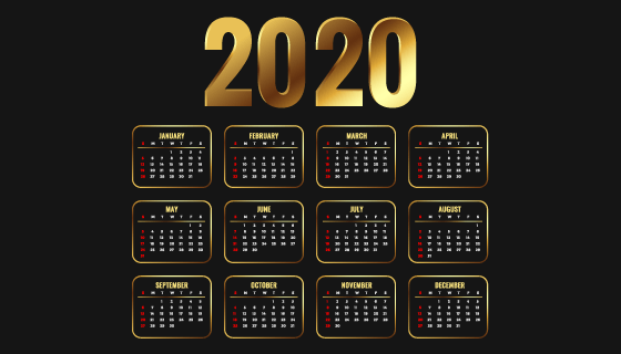 金色设计2020年日历矢量素材(EPS)