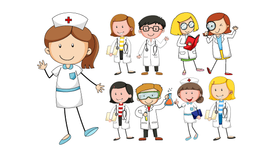 卡通风格可爱的医生和护士矢量素材(EPS/PNG)