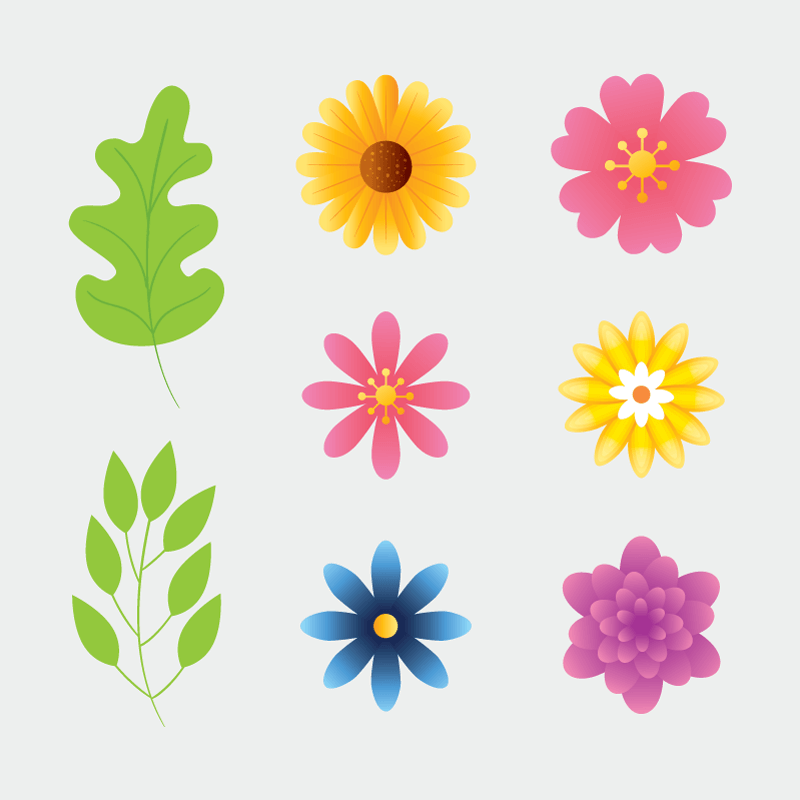可爱简单的花朵和叶子矢量素材(EPS/免扣PNG)