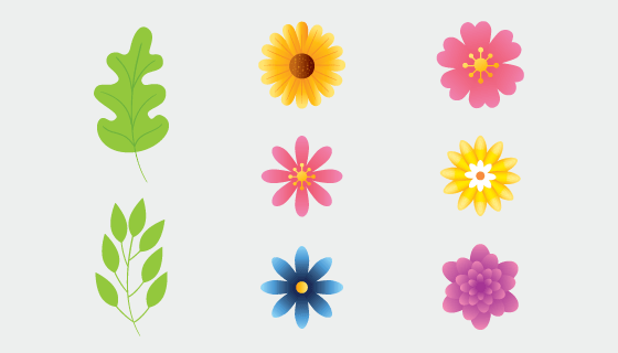 可爱简单的花朵和叶子矢量素材(EPS/PNG)