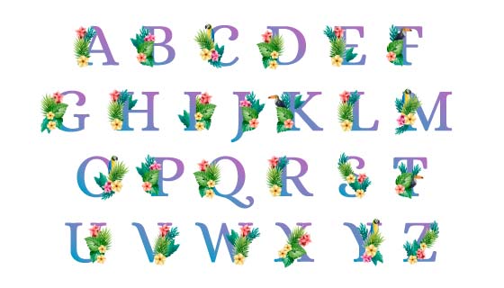 花卉点缀设计的字母矢量素材(AI/EPS/PNG)