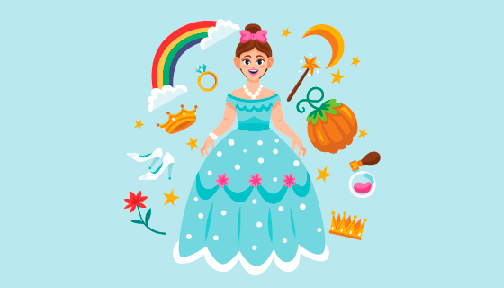 童话公主和各种装饰品矢量素材(AI/EPS/PNG)