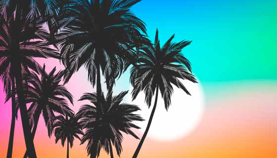 彩色棕榈树剪影背景矢量素材(AI/EPS)
