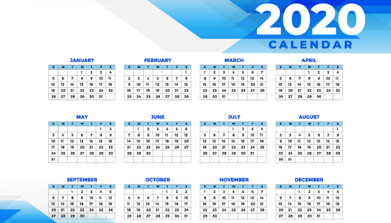 蓝色设计简约2020年日历矢量素材(EPS)