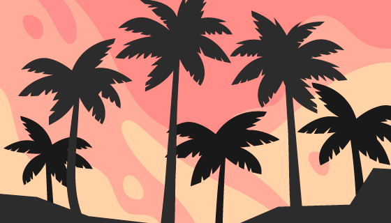扁平风格棕榈树剪影背景矢量素材(AI/EPS)