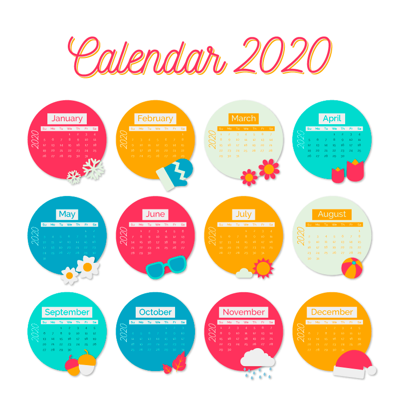 多彩圆圈设计2020年日历矢量素材(AI/EPS)
