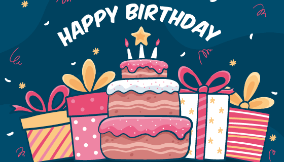 手绘蛋糕和礼物生日快乐背景矢量素材(AI/EPS)
