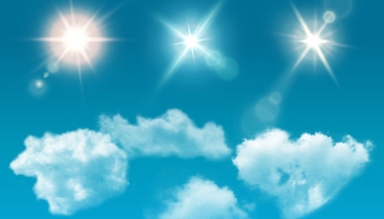 逼真的白云和太阳射线矢量素材(EPS)