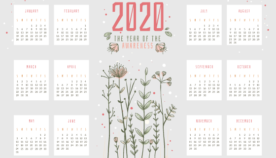简单花卉设计2020年日历矢量素材(AI/EPS)