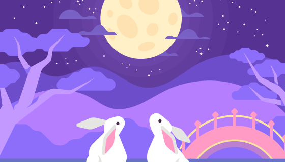 抬头望月的兔子中秋节矢量素材(AI/EPS)