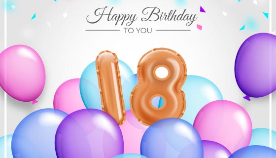 多彩气球设计18岁生日快乐矢量素材(AI/EPS)
