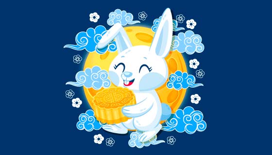 捧月饼的兔子中秋节矢量素材(AI/EPS)