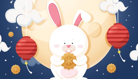 手捧月饼的兔子中秋节矢量素材(AI/EPS)