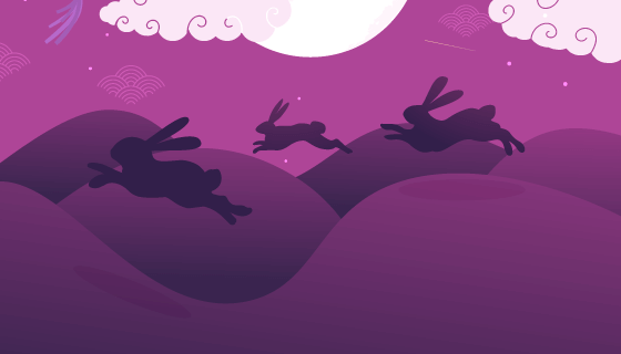 月下奔跑的兔子中秋节矢量素材(AI/EPS)