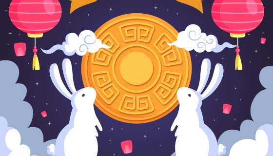 月饼灯笼兔子设计中秋节矢量素材(AI/EPS)