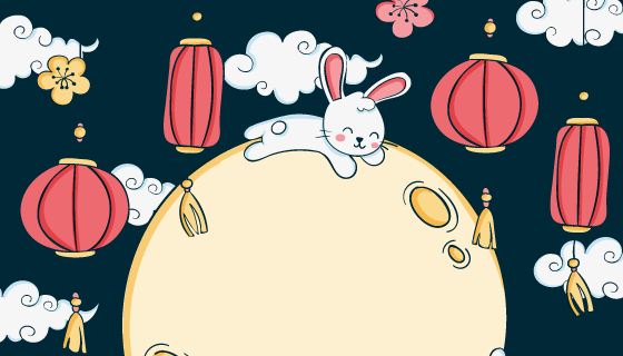 趴在月亮上的兔子设计中秋节矢量素材(AI/EPS)