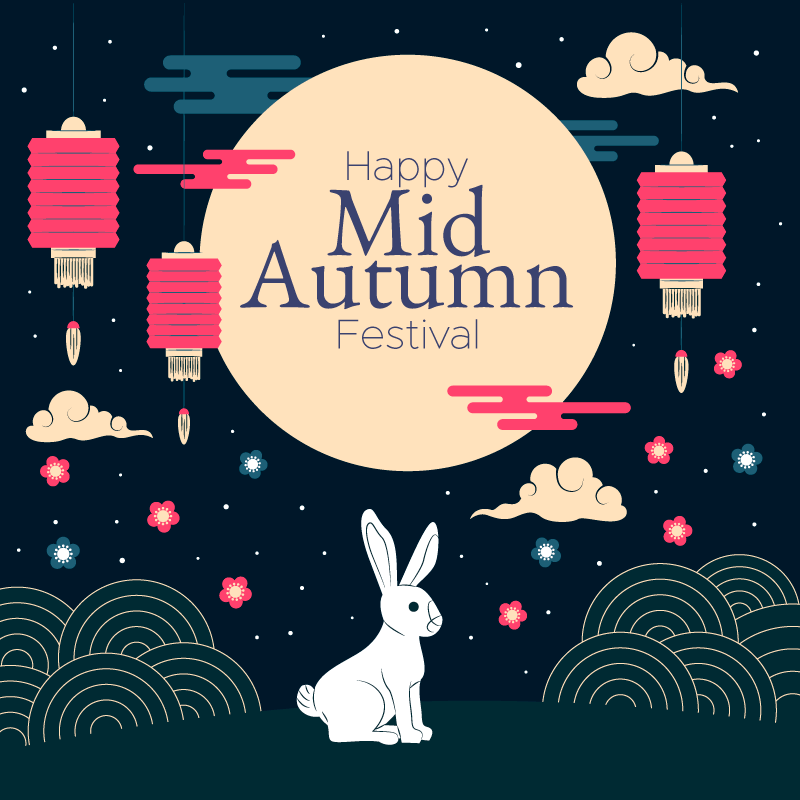 围绕月亮奔跑的兔子中秋节矢量素材(AI/EPS)