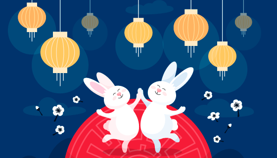 欢快跳舞的兔子设计中秋节矢量素材(AI/EPS)