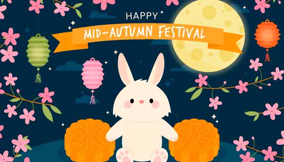 可爱的兔子月饼月亮设计中秋节矢量素材(AI/EPS)
