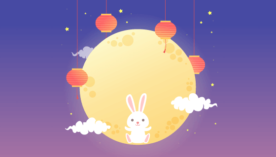 月亮兔子灯笼设计中秋节矢量素材(AI/EPS)