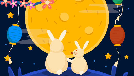 兔子月亮灯笼设计中秋节矢量素材(AI/EPS)