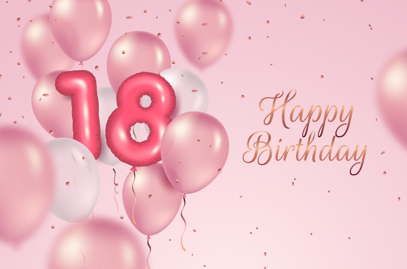 粉色气球设计18岁生日快乐背景矢量素材(AI/EPS)