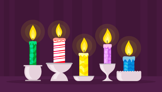 5种不通颜色的蜡烛矢量素材(AI/EPS)
