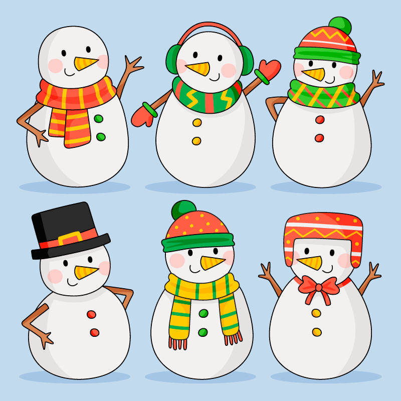 6个手绘风格可爱的雪人矢量素材(AI/EPS/免扣PNG)