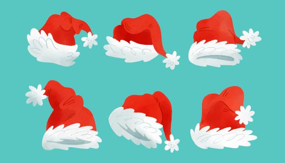 六个水彩风格圣诞老人帽矢量素材(AI/EPS/PNG)