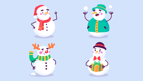 四个不同装扮的雪人矢量素材(AI/EPS/PNG)