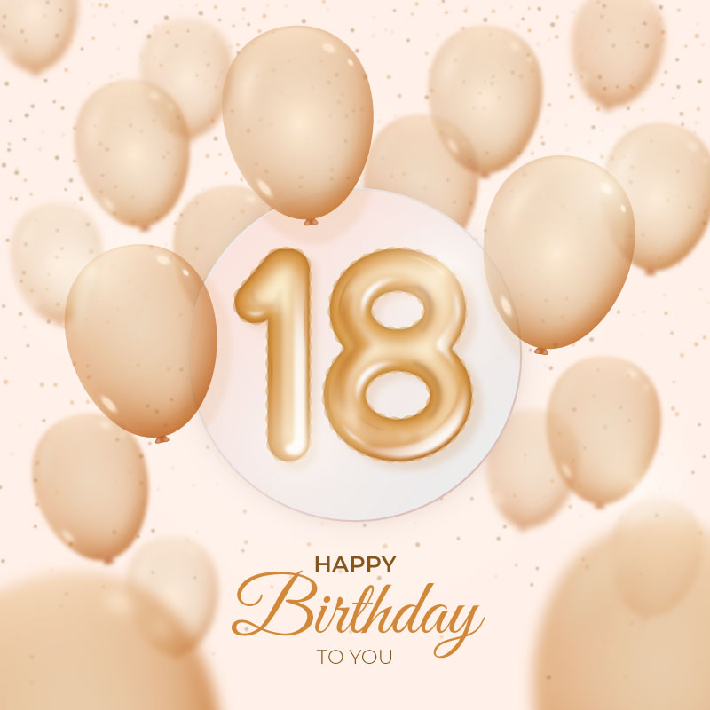 金色气球设计18岁生日快乐背景矢量素材(AI/EPS)