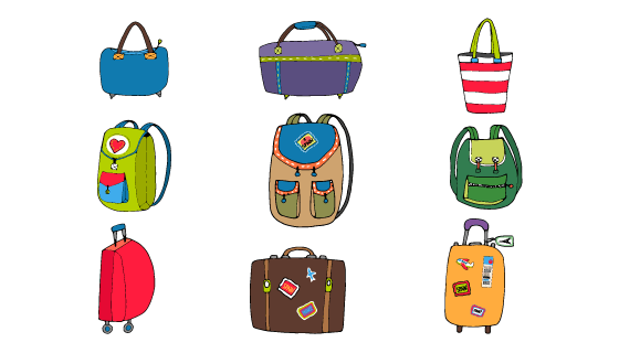 各种各样的行李箱背包手提包矢量素材(EPS/PNG)