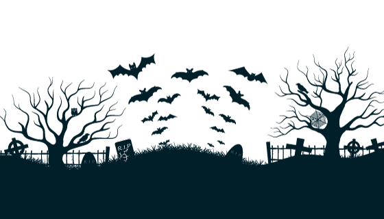 蝙蝠飞过墓地万圣节背景矢量素材(EPS)