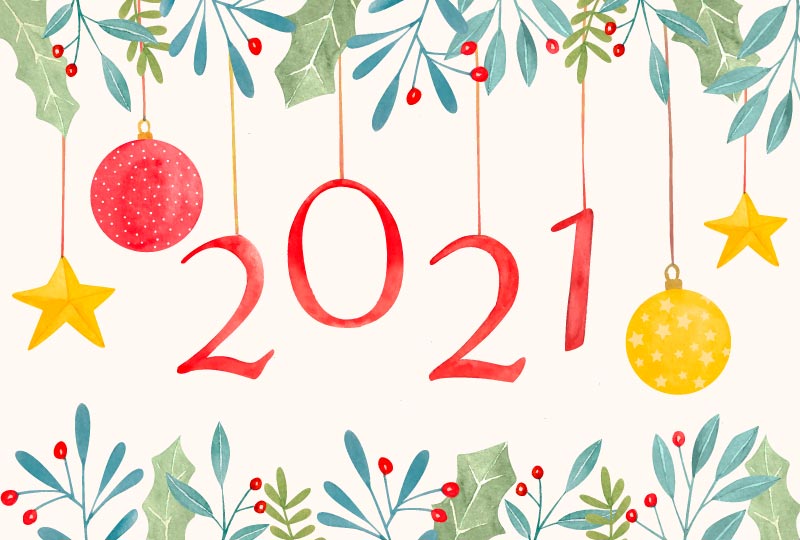 水彩装饰2021新年快乐背景矢量素材(AI/EPS)