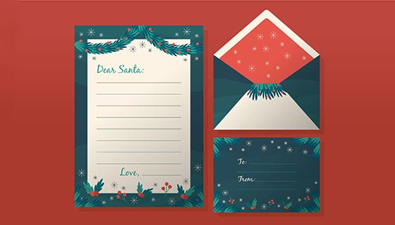 漂亮的圣诞节信封信纸明信片矢量素材(AI/EPS)