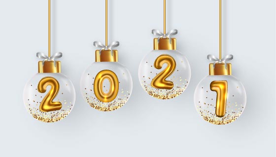 金色圣诞球设计2021新年快乐矢量素材(EPS)