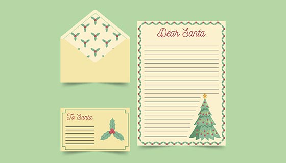 复古风格圣诞节信封信纸矢量素材(AI/EPS)