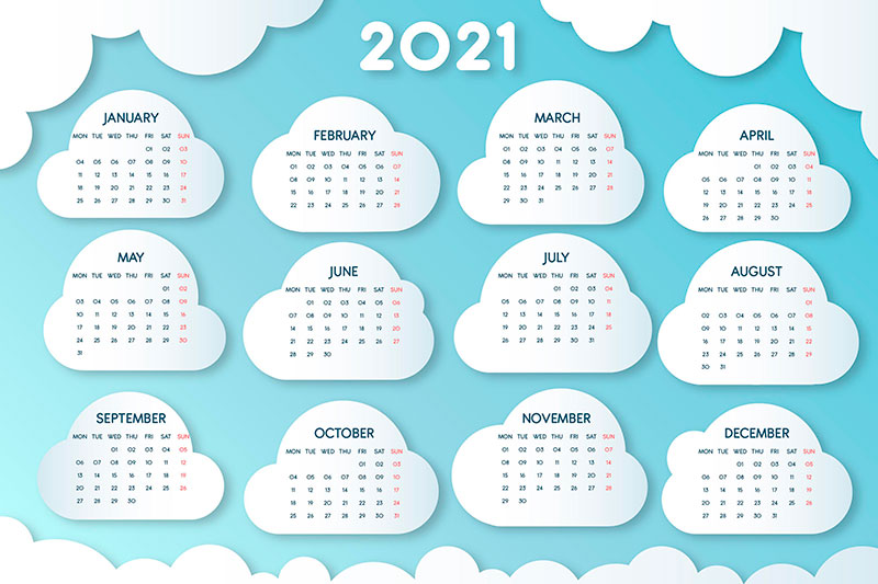 云朵设计2021年日历矢量素材(AI/EPS)