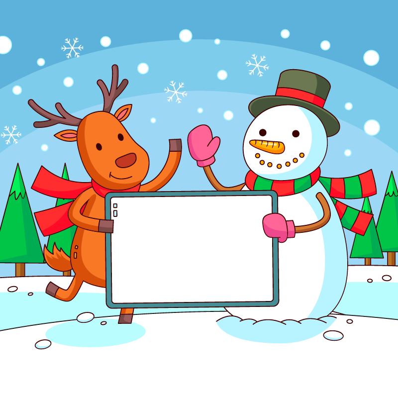 圣诞雪人和麋鹿手持白板矢量素材(AI/EPS)