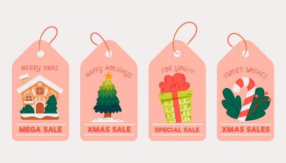 四个橘红色圣诞销售标签矢量素材(AI/EPS/PNG)