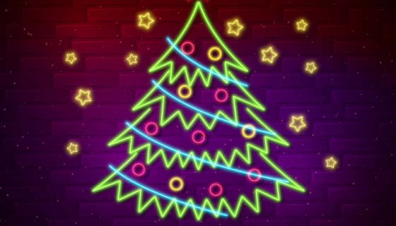 可爱的霓虹灯圣诞树矢量素材(AI/EPS)