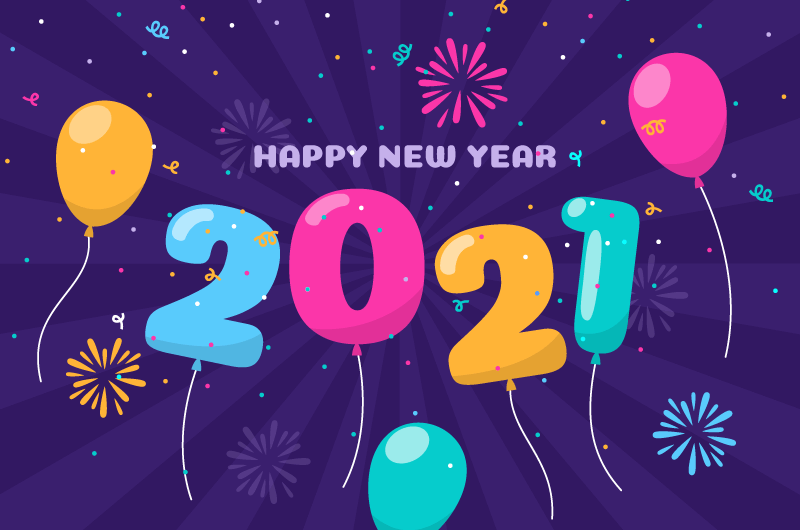 多彩气球和数字2021新年快乐矢量素材(EPS)